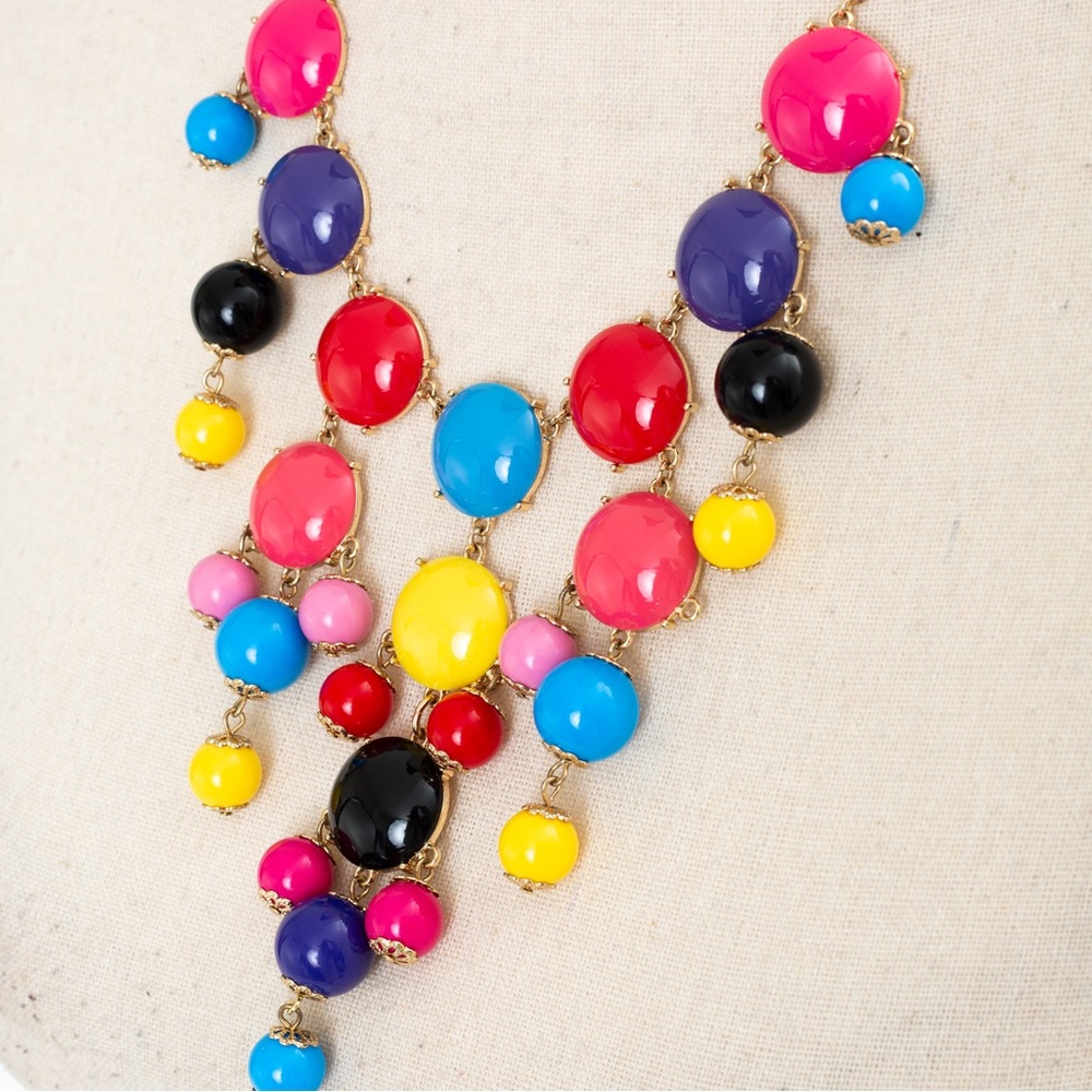 Statement necklace bib necklace multicolor stones Iman - Picture 7 of 15